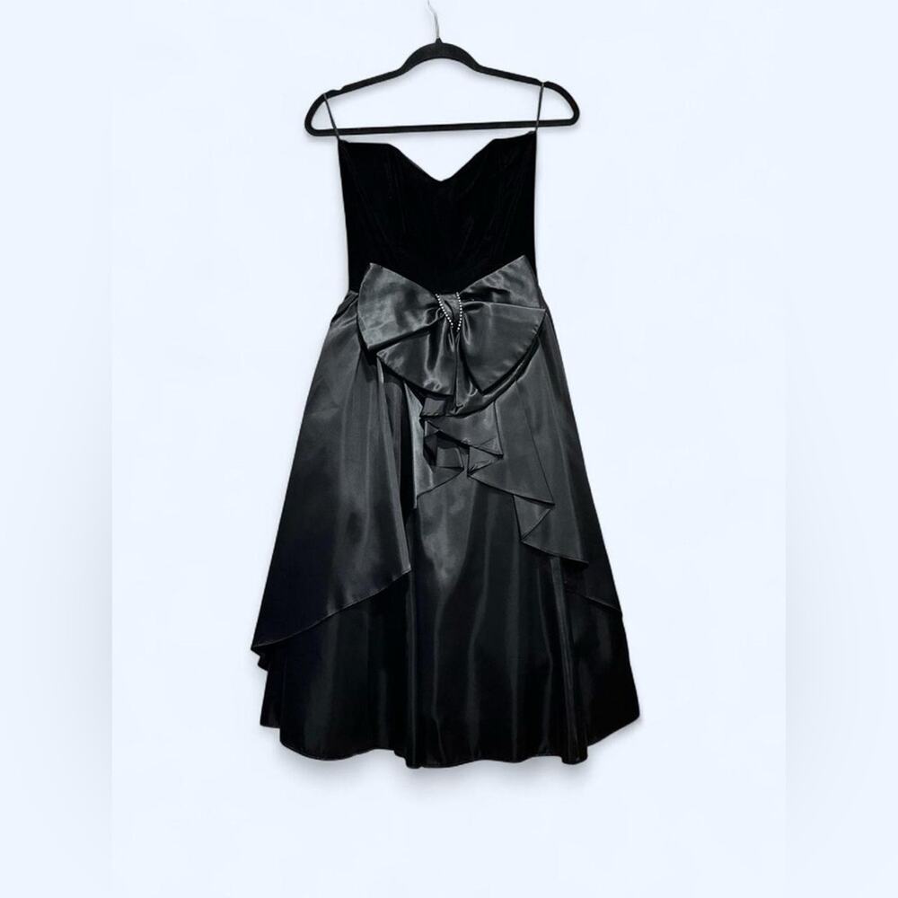 VTG 80s Gunne Sax Jessica McClintock Black Velvet Satin Bow Dress 7 Fits XS S
